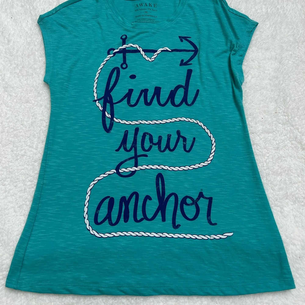 Awake Teal Nautical 'Find Your Anchor' Tank Top